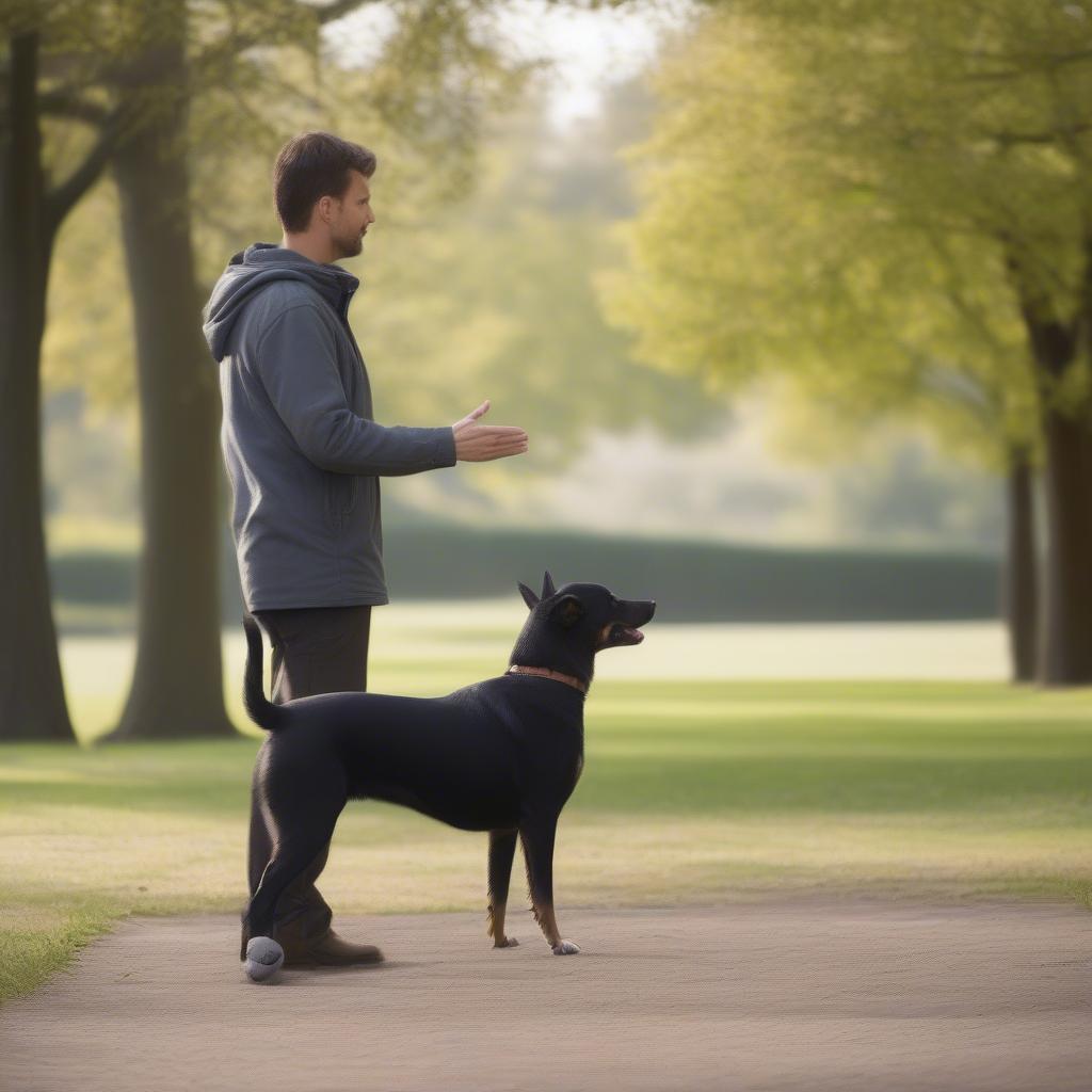 Dog learning basic commands like sit, stay, come, and down.