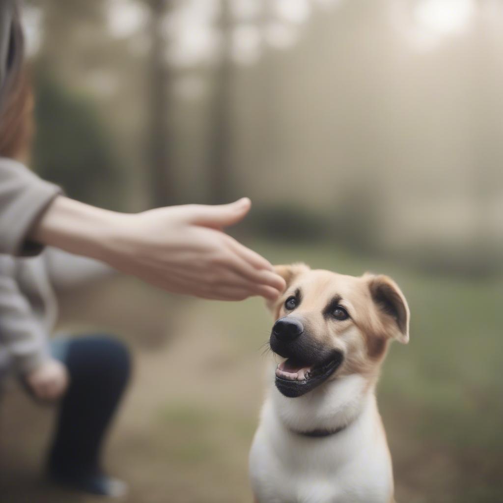Dog offering paw instead of jumping, showing alternative behavior